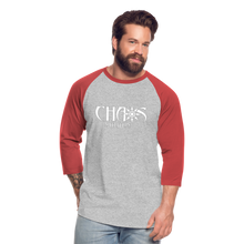 CHAOS NUTRITION - PREMIUM 3/4 SLEEVE BASEBALL T-SHIRT- WHITE LOGO - heather gray/red