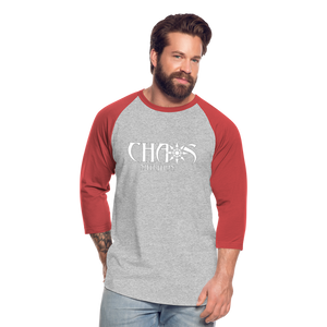 CHAOS NUTRITION - PREMIUM 3/4 SLEEVE BASEBALL T-SHIRT- WHITE LOGO - heather gray/red