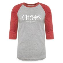 CHAOS NUTRITION - PREMIUM 3/4 SLEEVE BASEBALL T-SHIRT- WHITE LOGO - heather gray/red