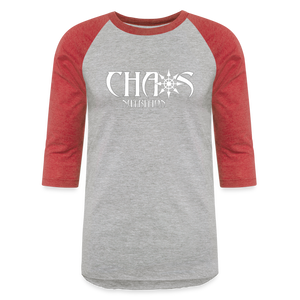 CHAOS NUTRITION - PREMIUM 3/4 SLEEVE BASEBALL T-SHIRT- WHITE LOGO - heather gray/red