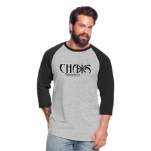 CHAOS NUTRITION  - PREMIUM 3/4 SLEEVE BASEBALL T-SHIRT- BLACK LOGO - heather gray/black