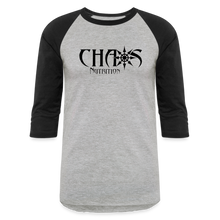 CHAOS NUTRITION  - PREMIUM 3/4 SLEEVE BASEBALL T-SHIRT- BLACK LOGO - heather gray/black