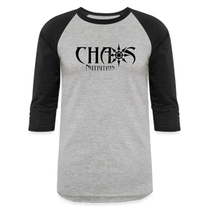 CHAOS NUTRITION  - PREMIUM 3/4 SLEEVE BASEBALL T-SHIRT- BLACK LOGO - heather gray/black