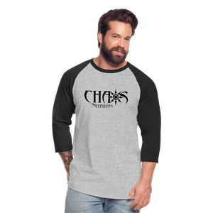 CHAOS NUTRITION  - PREMIUM 3/4 SLEEVE BASEBALL T-SHIRT- BLACK LOGO - heather gray/black