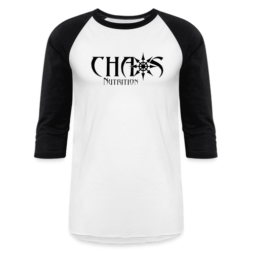 CHAOS NUTRITION  - PREMIUM 3/4 SLEEVE BASEBALL T-SHIRT- BLACK LOGO - white/black