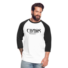 CHAOS NUTRITION  - PREMIUM 3/4 SLEEVE BASEBALL T-SHIRT- BLACK LOGO - white/black