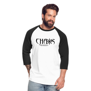 CHAOS NUTRITION  - PREMIUM 3/4 SLEEVE BASEBALL T-SHIRT- BLACK LOGO - white/black