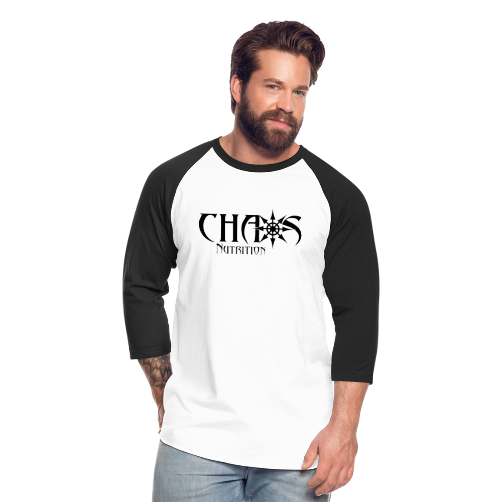 CHAOS NUTRITION  - PREMIUM 3/4 SLEEVE BASEBALL T-SHIRT- BLACK LOGO - white/black