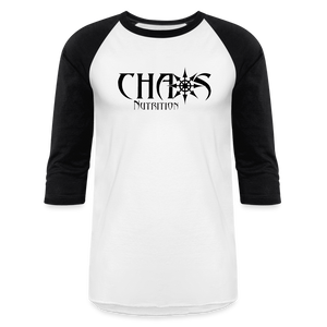 CHAOS NUTRITION  - PREMIUM 3/4 SLEEVE BASEBALL T-SHIRT- BLACK LOGO - white/black