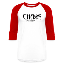 CHAOS NUTRITION  - PREMIUM 3/4 SLEEVE BASEBALL T-SHIRT- BLACK LOGO - white/red