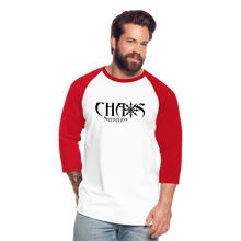 CHAOS NUTRITION  - PREMIUM 3/4 SLEEVE BASEBALL T-SHIRT- BLACK LOGO - white/red