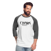 CHAOS NUTRITION  - PREMIUM 3/4 SLEEVE BASEBALL T-SHIRT- BLACK LOGO - white/charcoal