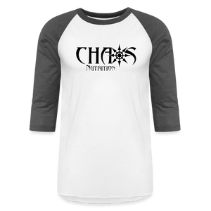 CHAOS NUTRITION  - PREMIUM 3/4 SLEEVE BASEBALL T-SHIRT- BLACK LOGO - white/charcoal