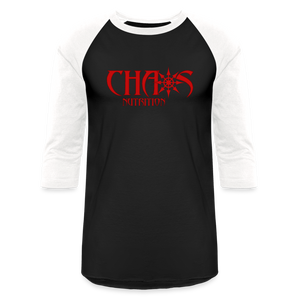 CHAOS NUTRITION  - PREMIUM 3/4 SLEEVE BASEBALL T-SHIRT- RED LOGO - black/white