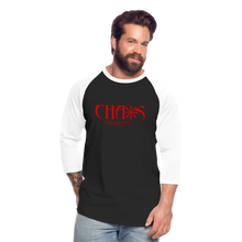 CHAOS NUTRITION  - PREMIUM 3/4 SLEEVE BASEBALL T-SHIRT- RED LOGO - black/white
