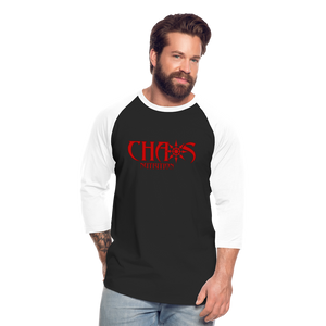 CHAOS NUTRITION  - PREMIUM 3/4 SLEEVE BASEBALL T-SHIRT- RED LOGO - black/white