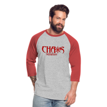 CHAOS NUTRITION  - PREMIUM 3/4 SLEEVE BASEBALL T-SHIRT- RED LOGO - heather gray/red