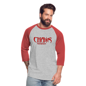 CHAOS NUTRITION  - PREMIUM 3/4 SLEEVE BASEBALL T-SHIRT- RED LOGO - heather gray/red