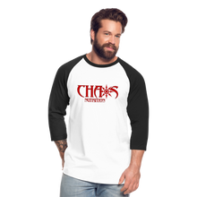 CHAOS NUTRITION  - PREMIUM 3/4 SLEEVE BASEBALL T-SHIRT- RED LOGO - white/black