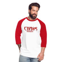 CHAOS NUTRITION  - PREMIUM 3/4 SLEEVE BASEBALL T-SHIRT- RED LOGO - white/red