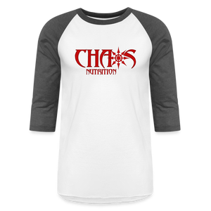 CHAOS NUTRITION  - PREMIUM 3/4 SLEEVE BASEBALL T-SHIRT- RED LOGO - white/charcoal