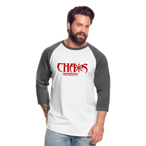 CHAOS NUTRITION  - PREMIUM 3/4 SLEEVE BASEBALL T-SHIRT- RED LOGO - white/charcoal