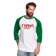 CHAOS NUTRITION  - PREMIUM 3/4 SLEEVE BASEBALL T-SHIRT- RED LOGO - white/kelly green