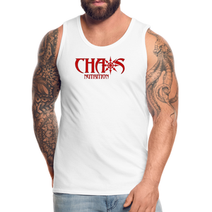 CHAOS NUTRITION, Black Tank Top with Red Lettering - white