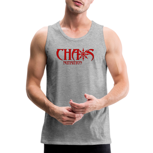 CHAOS NUTRITION, Black Tank Top with Red Lettering - heather gray