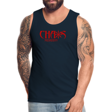 CHAOS NUTRITION, Black Tank Top with Red Lettering - deep navy