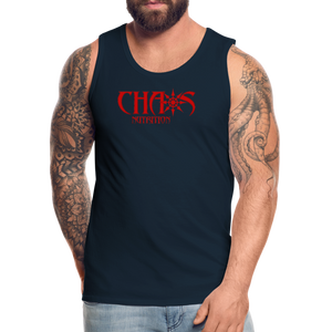 CHAOS NUTRITION, Black Tank Top with Red Lettering - deep navy