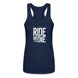 Ride Or Die Racerback Tank Top White Lettering - navy