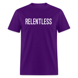RELENTLESS T-SHIRT with WHITE LETTERING - purple