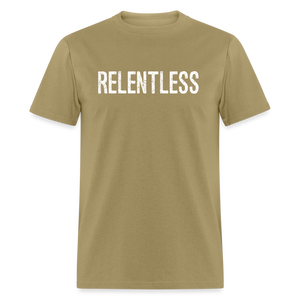 RELENTLESS T-SHIRT with WHITE LETTERING - khaki
