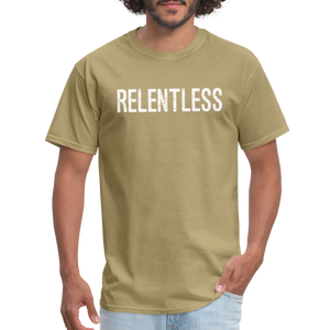 RELENTLESS T-SHIRT with WHITE LETTERING - khaki