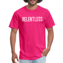 RELENTLESS T-SHIRT with WHITE LETTERING - fuchsia
