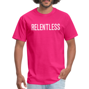 RELENTLESS T-SHIRT with WHITE LETTERING - fuchsia