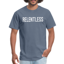 RELENTLESS T-SHIRT with WHITE LETTERING - denim