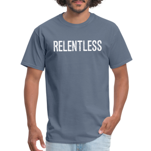 RELENTLESS T-SHIRT with WHITE LETTERING - denim