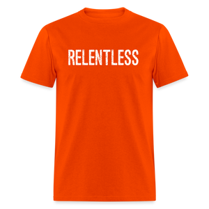 RELENTLESS T-SHIRT with WHITE LETTERING - orange