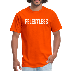RELENTLESS T-SHIRT with WHITE LETTERING - orange