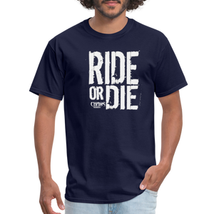 RIDE OR DIE - T-SHIRT with WHITE LOGO - navy