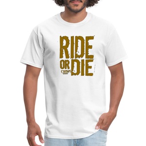 RIDE OR DIE - T-SHIRT with GOLD LOGO - white